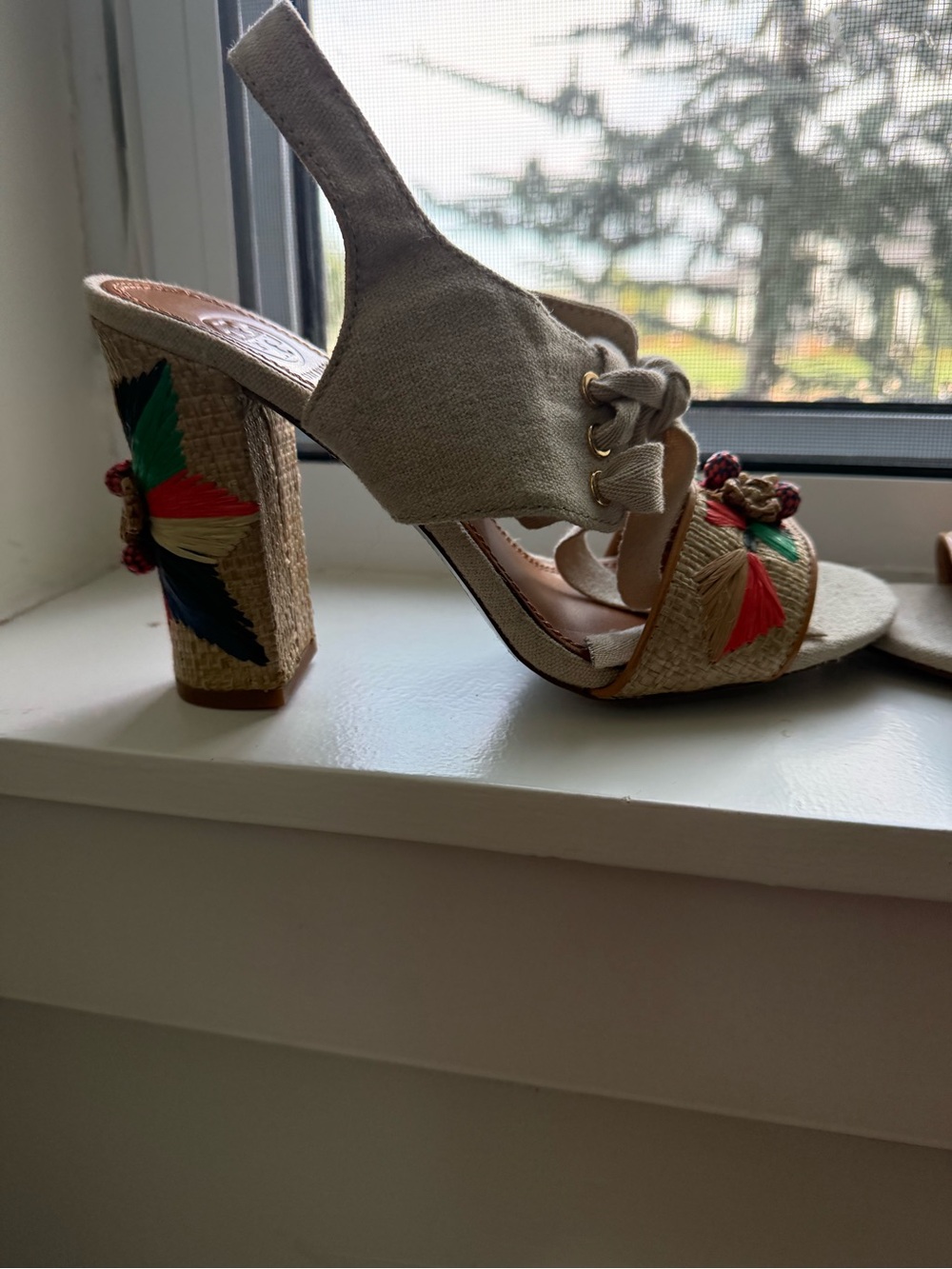 Tory Burch Multicolor Raffia Wedge Sandals - Picture 3 of 10
